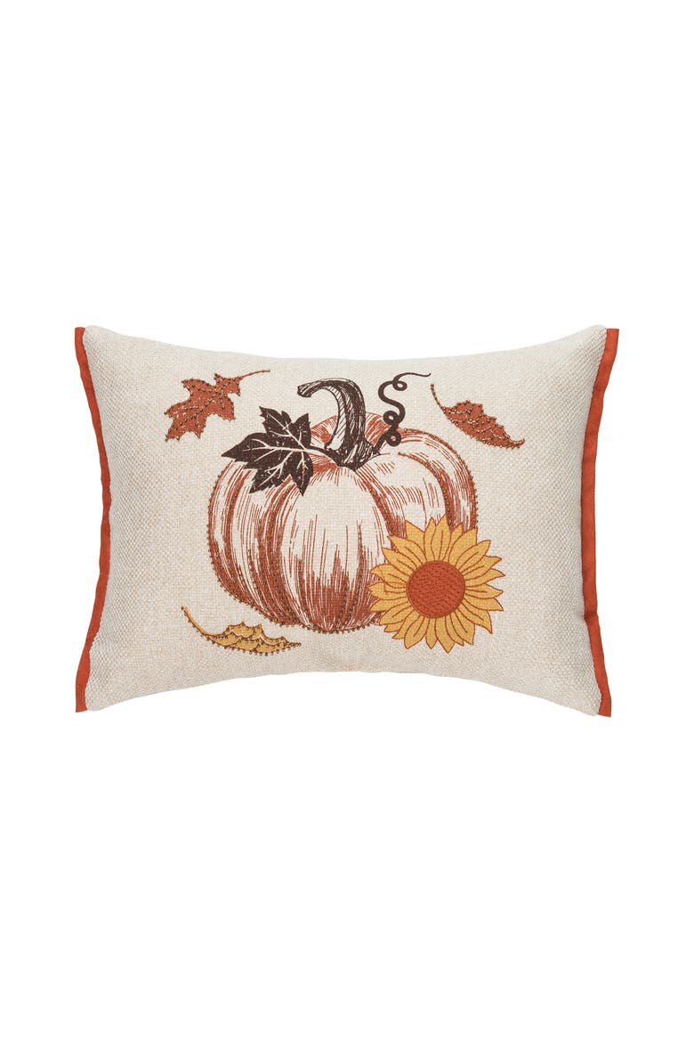 Harvest Time Pumpkin w/ Sunflower Mini Accent Pillow 13" x 18", Main, color, Brown