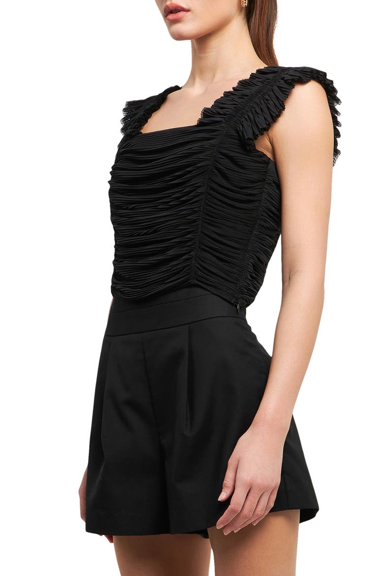 Ruffle Pleat Crop Tank, Alternate, color, BLACK
