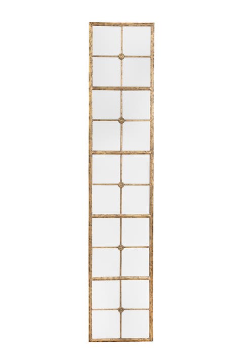 Distressed Rectangle Metal Framed Windowpane Wall Mirror, Gold