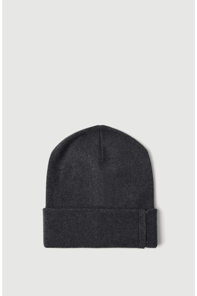Cashmere rib knit beanie with monili, Main, color, Lignite