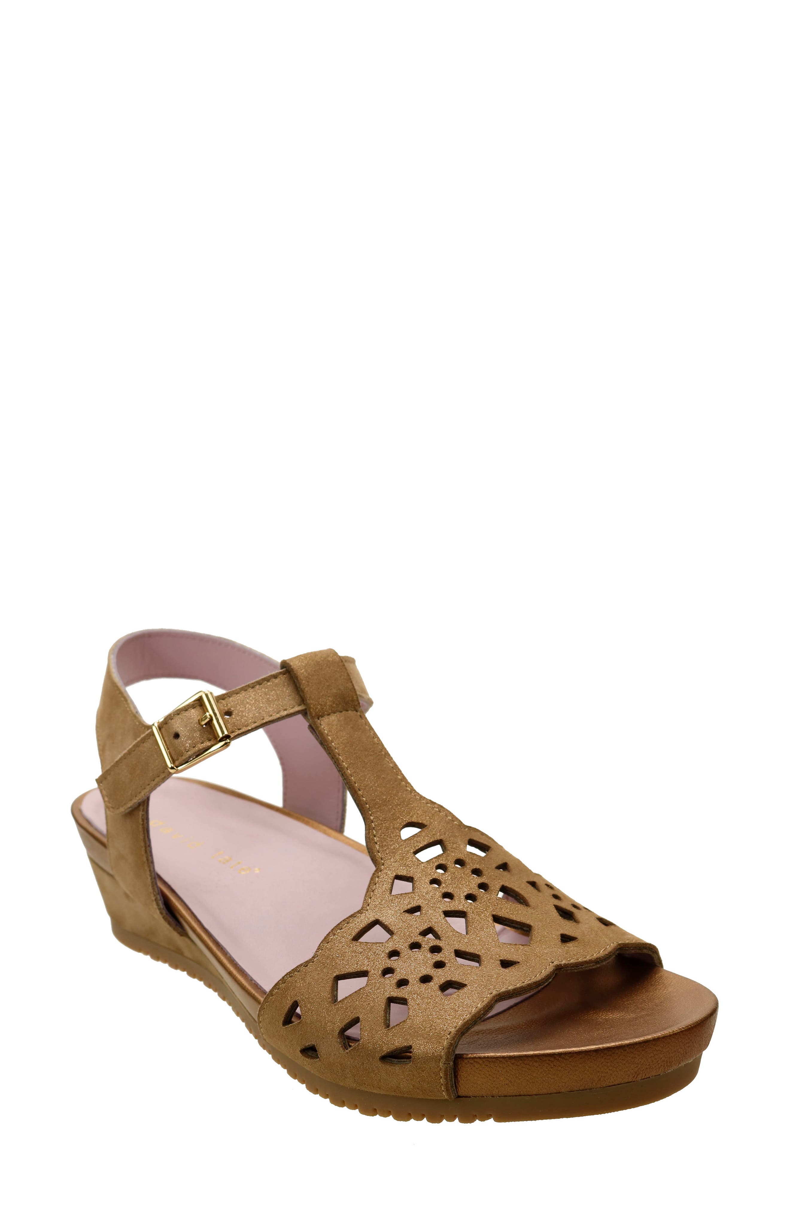 Oslo Wedge T-Strap Sandal, Main, color, BRONZE