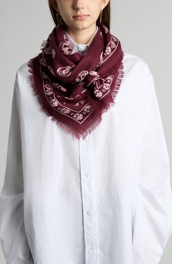 Skull Print Wool Fringe Scarf