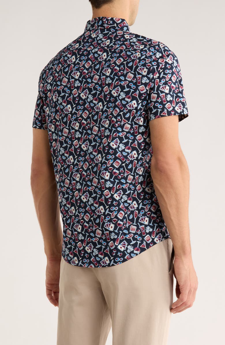 Original Penguin Short Sleeve Stretch Cotton Poplin Button-Up Shirt, Alternate, color, Dark Sapphire