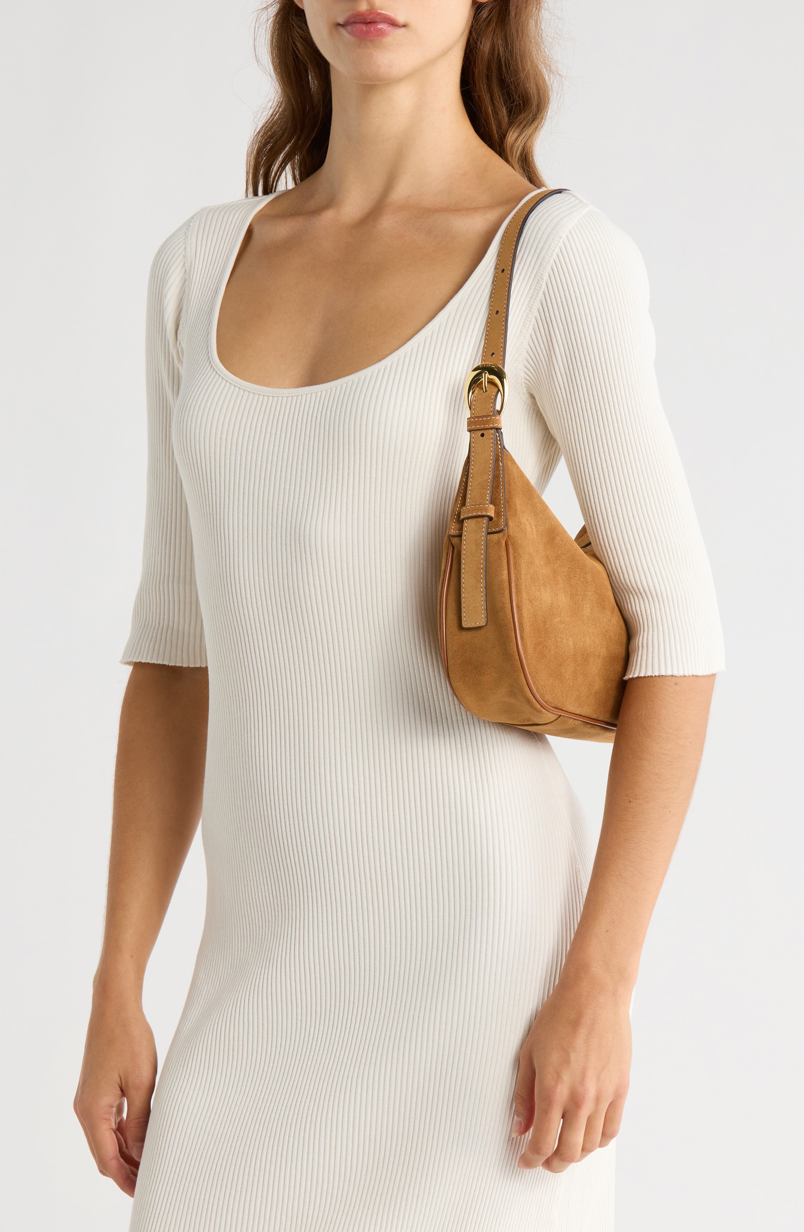 STAUD Pine Leather Shoulder Bag, Alternate, color, Tan