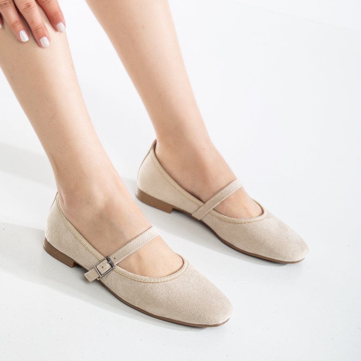 Emilie Mary Jane Flat, Alternate, color, Beige Suede