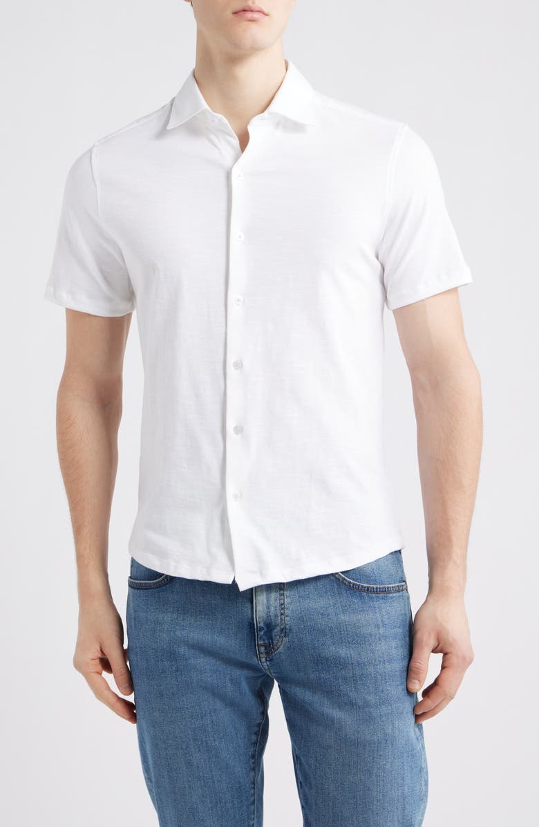 Robert Barakett Kimberton Short Sleeve Knit Button-Up Shirt, Main, color, White