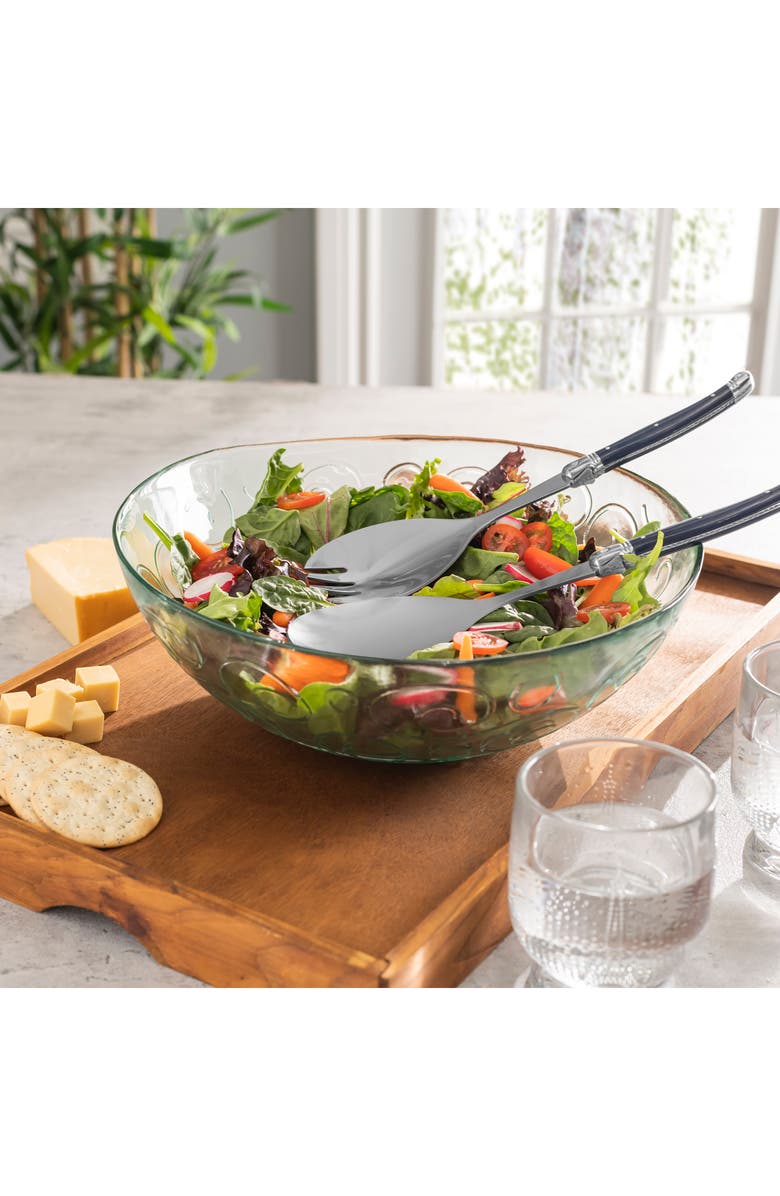FRENCH HOME Celebration Salad Bowl and Servers Set, Alternate, color, Clear And Navy