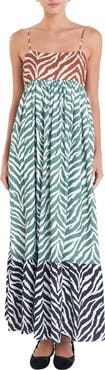 English Factory Colorblock Zebra Print Tiered Maxi Sundress