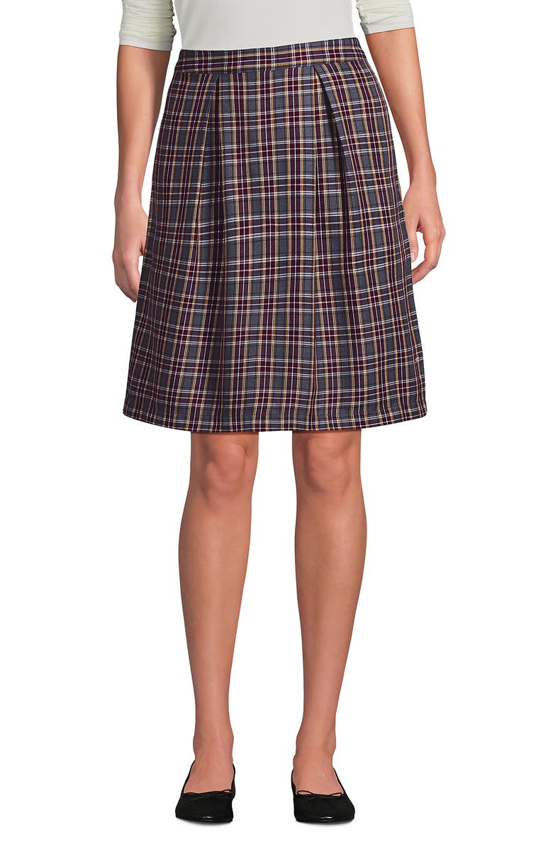 Lands' End Top of Knee Plaid Skort, Main, color, Plaid Gray Heather/Maroon