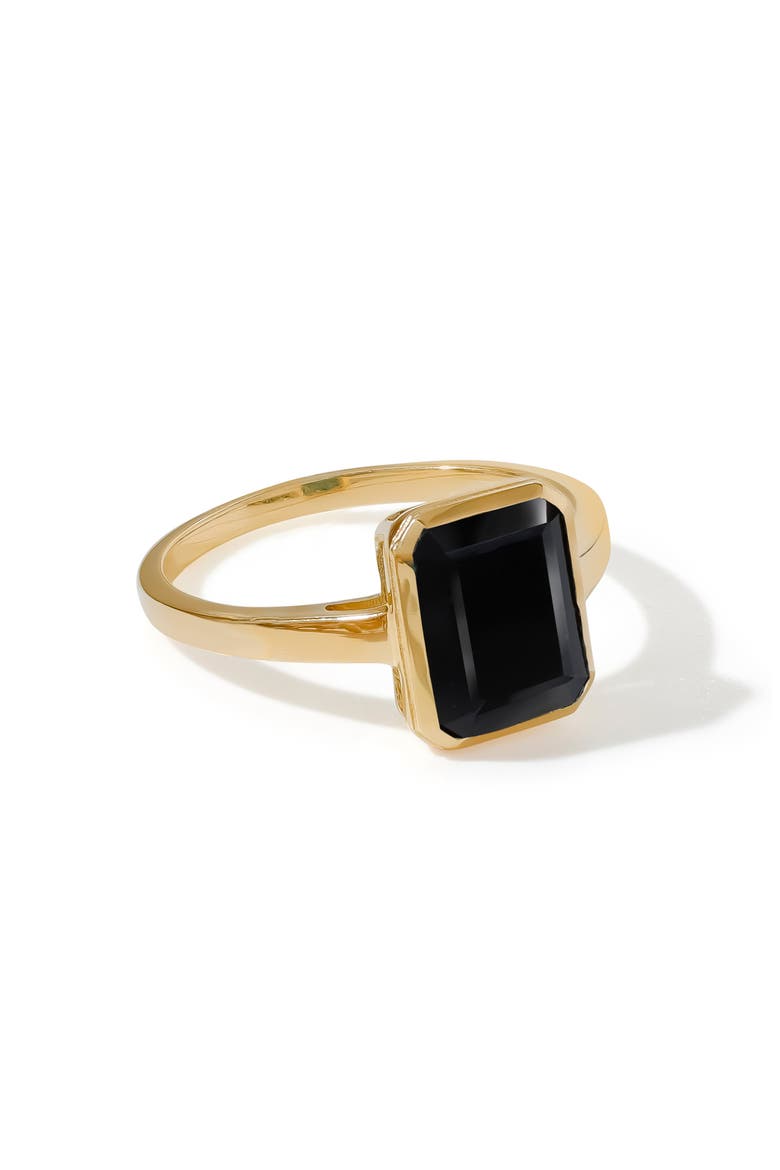 Gold Plated Emerald Cut Black Onyx Ring, Alternate, color, BLACK