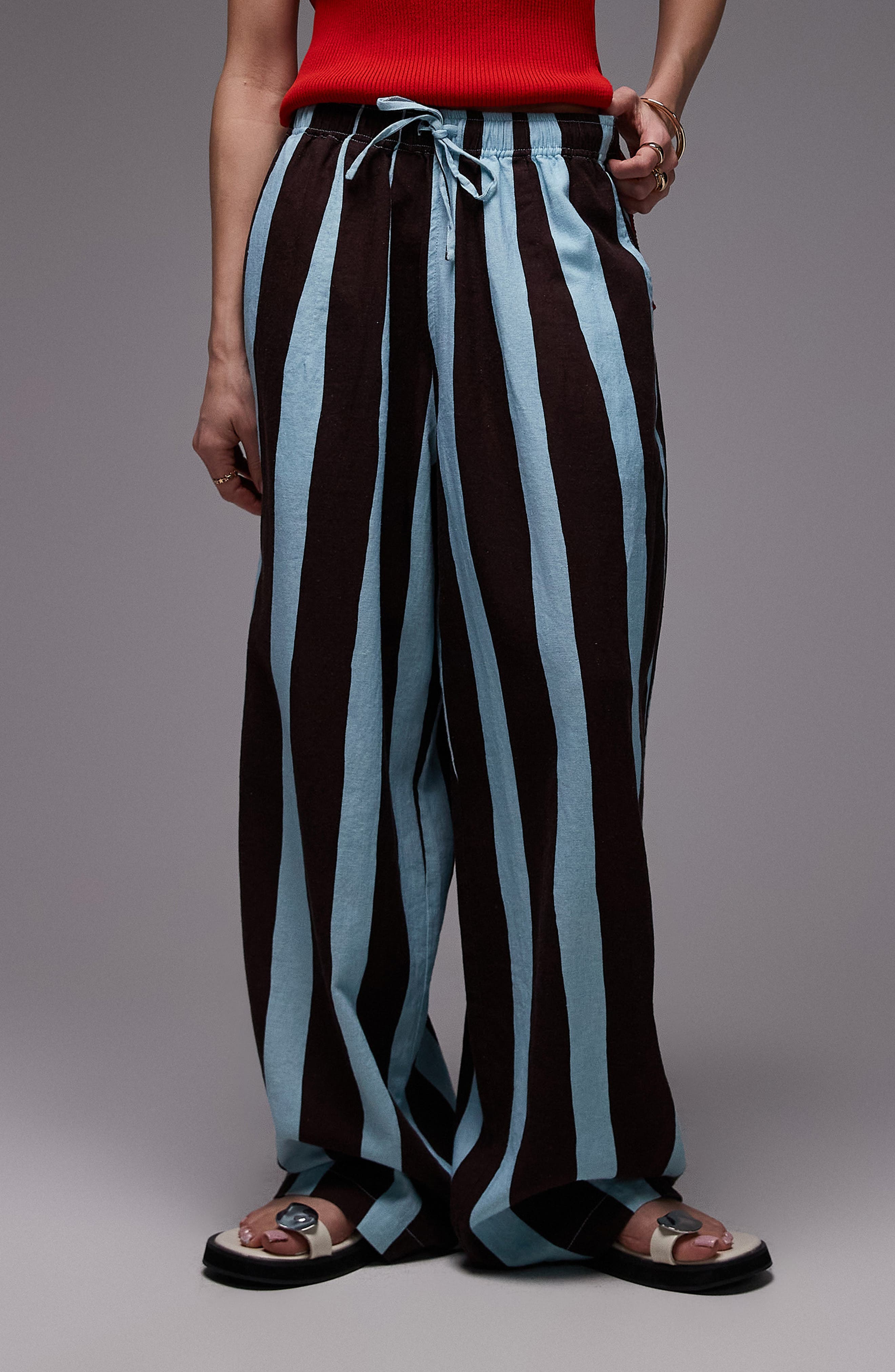 Topshop Stripe Linen Blend Drawstring Pants