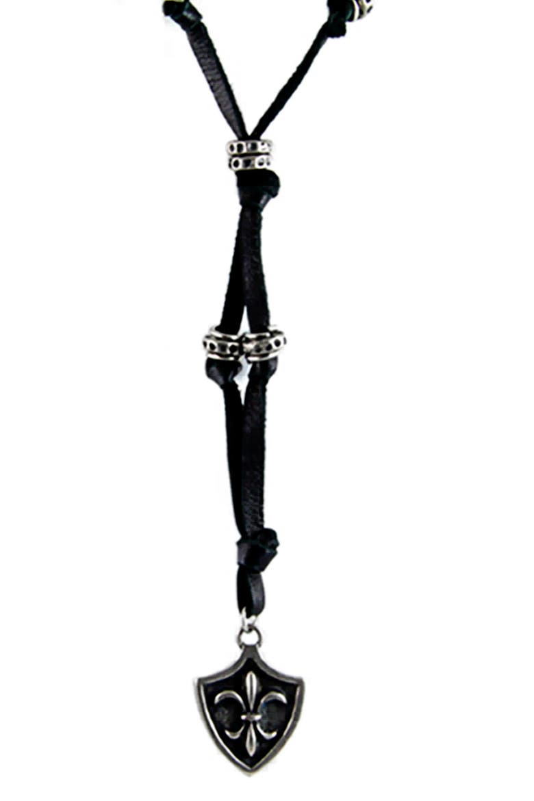 Ettika Men's Shield Pendant Necklace, Main, color, BLACK