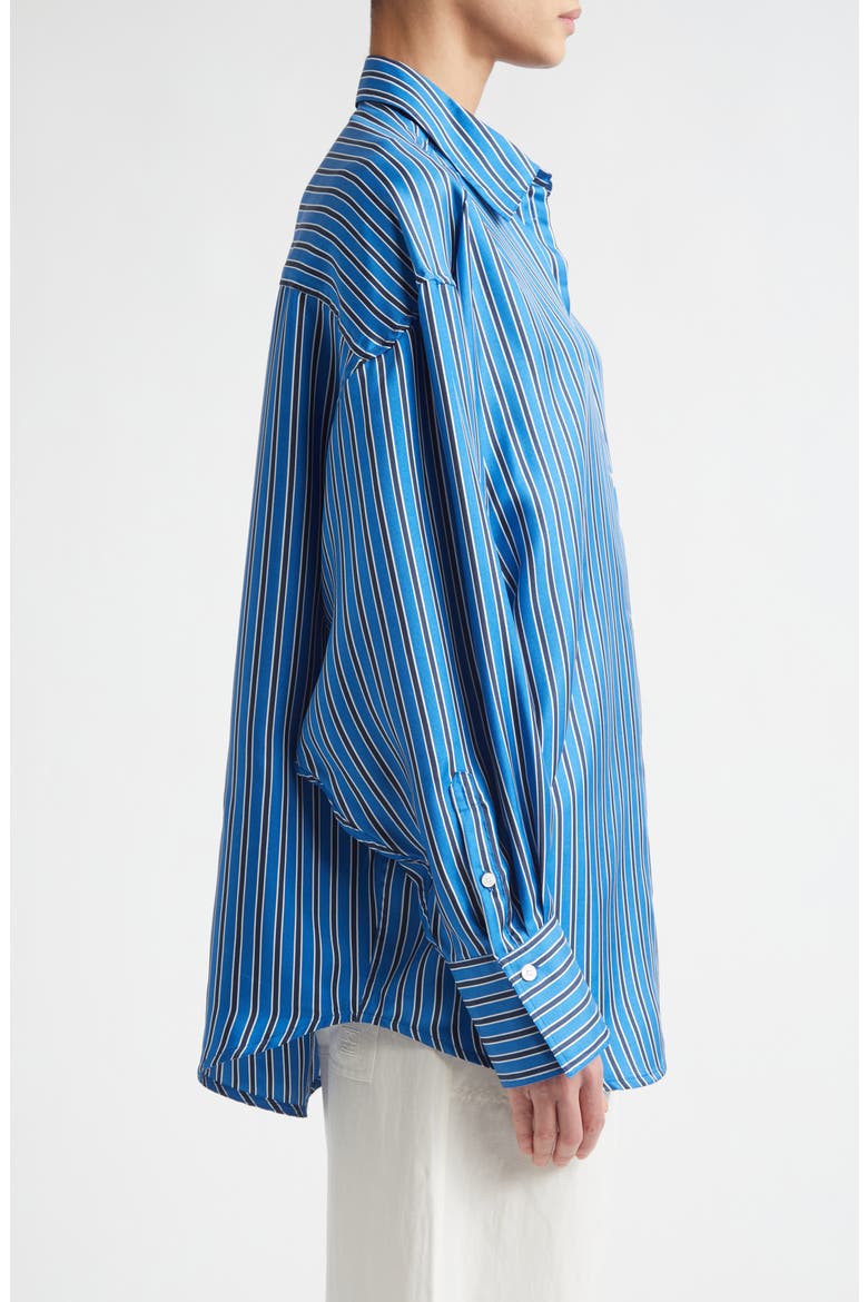 Oversize Stripe Silk Button-Up Shirt, Alternate, color, BLUE/ NAVY
