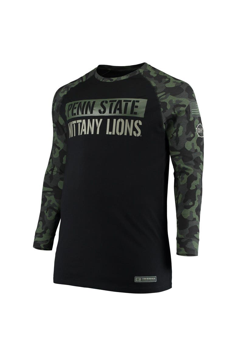 Men's Colosseum Black/Camo Penn State Nittany Lions OHT Military Appreciation Big & Tall Raglan Long Sleeve T-Shirt, Alternate, color, Black