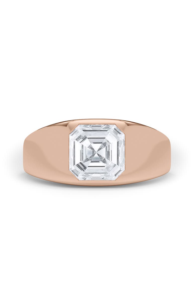 HauteCarat Men's Asscher Cut Lab Created Diamond Signet Ring, Alternate, color, 2.00 Ctw 18K Rose Gold