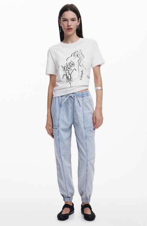 Desigual Embellished Cotton Graphic T-shirt In White