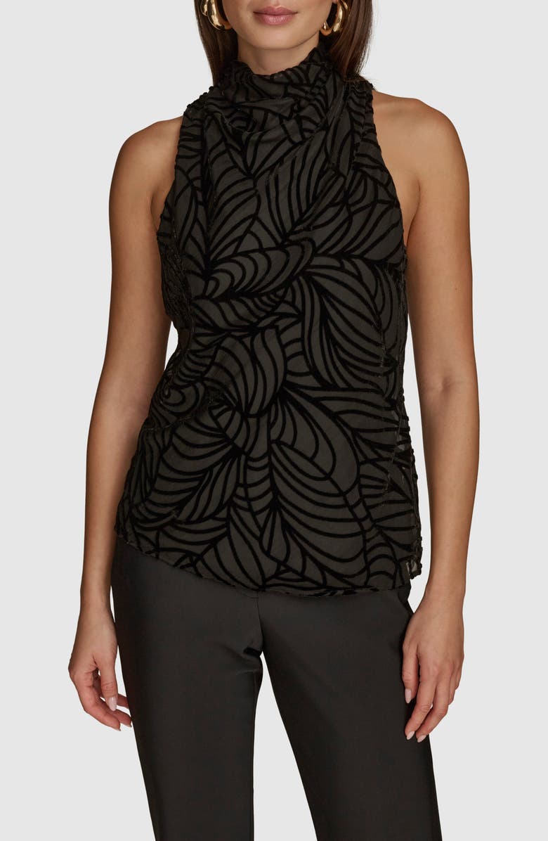 Donna Karan New York Leaf Print Velvet Burnout Sleeveless Top, Main, color,