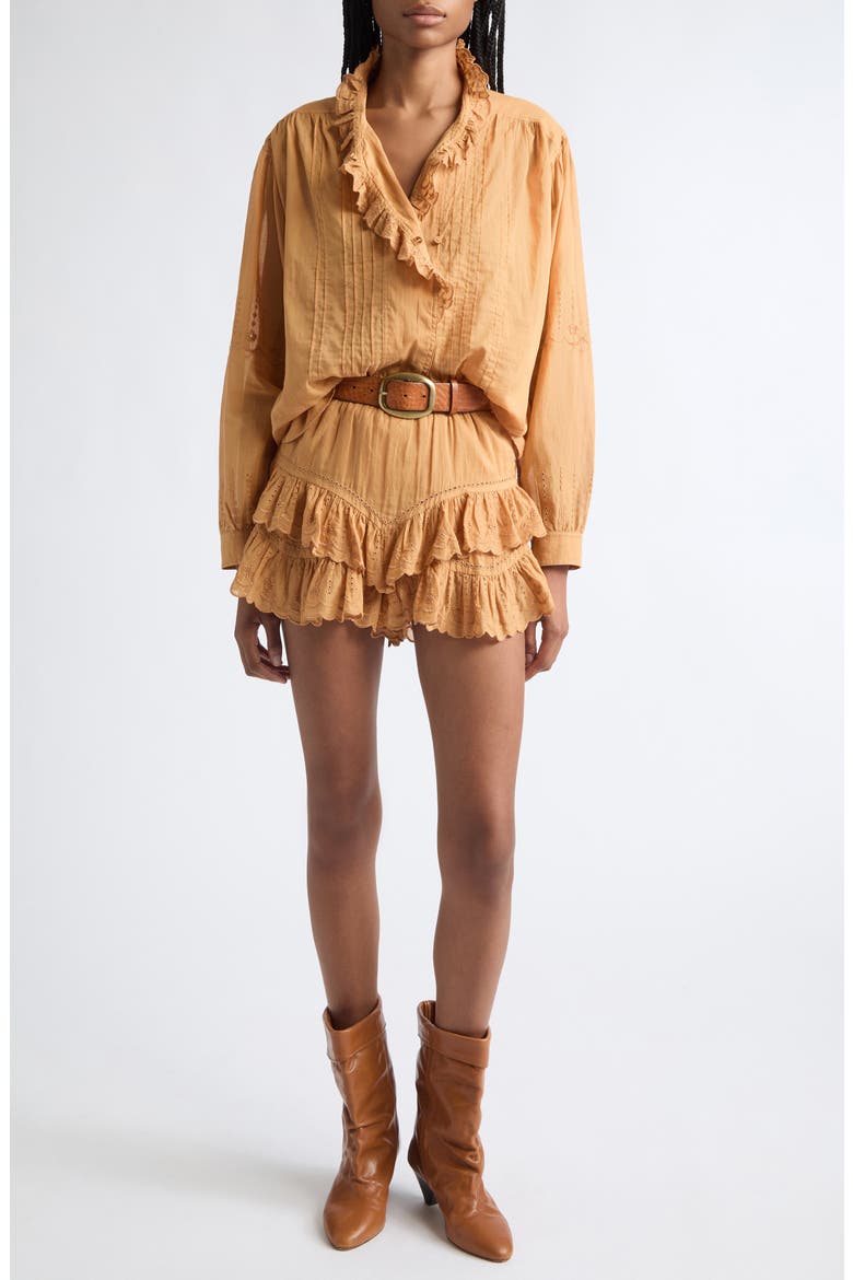 Jocadia Ruffle Cotton Miniskort, Alternate, color, CARAMEL