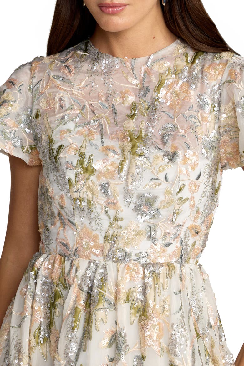 Women's Multicolor Flutter Sleeve Sequin A-Line Midi Dress, Alternate, color, Oyster Multi