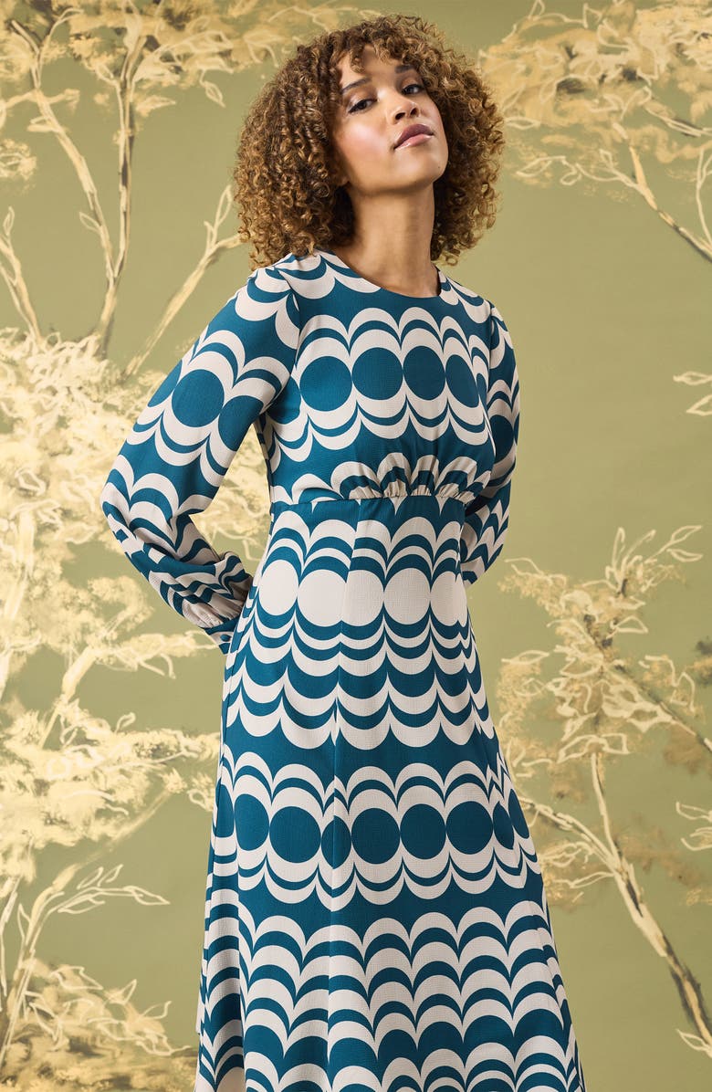 Maggy London Long Sleeve Ruched Waist Midi Dress, Alternate, color, 