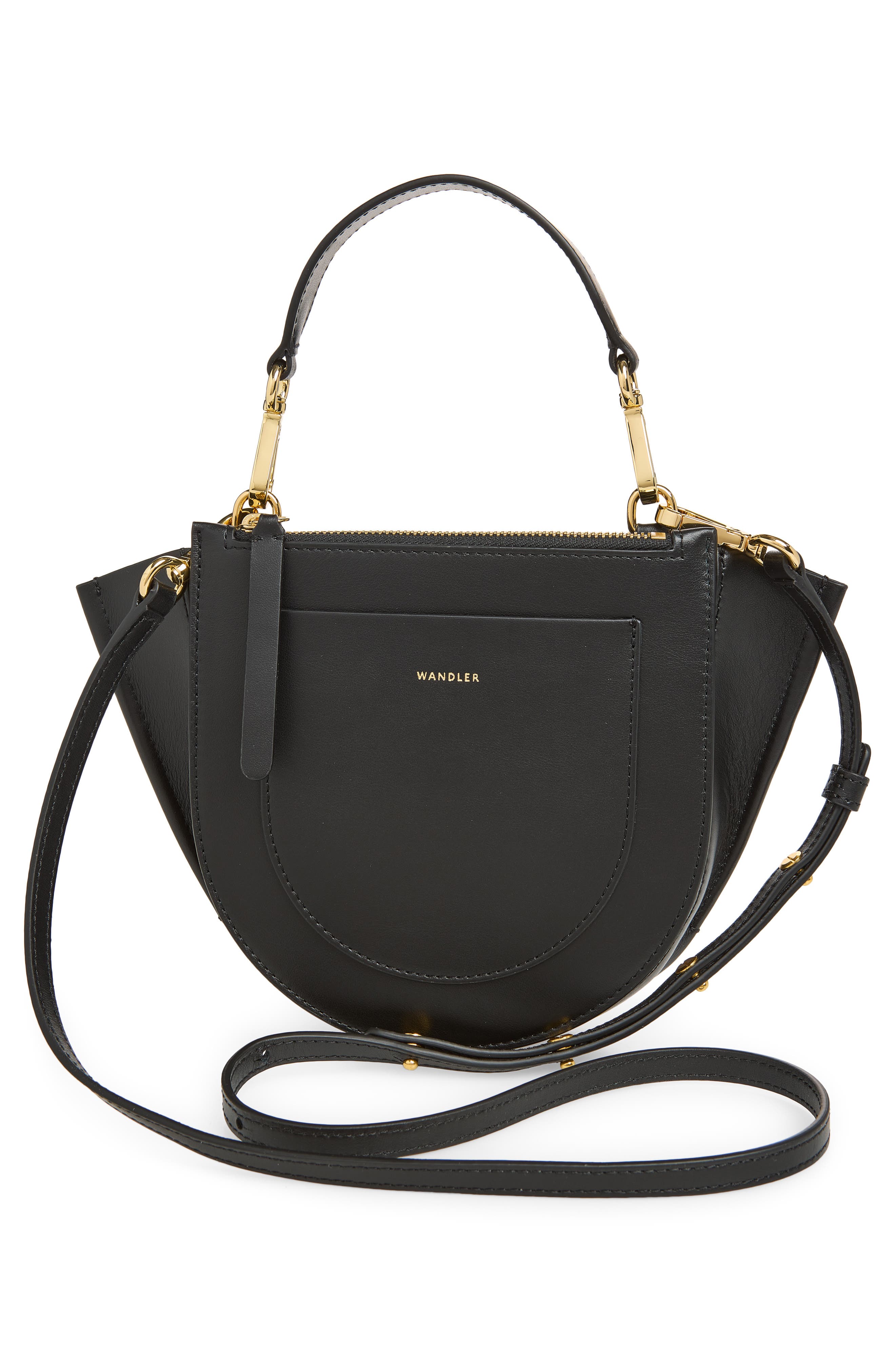 Wandler Mini Hortensia Leather & Raffia Handbag, Alternate, color, Black Raffia