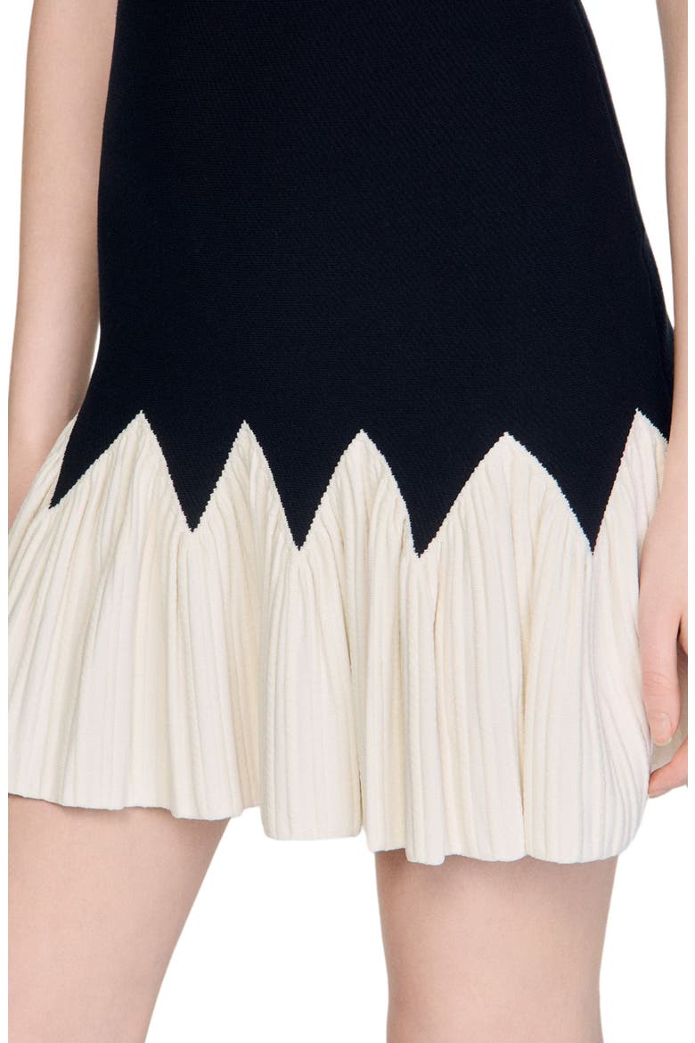 Two-tone short knit dress, Alternate, color, Black / ecru
