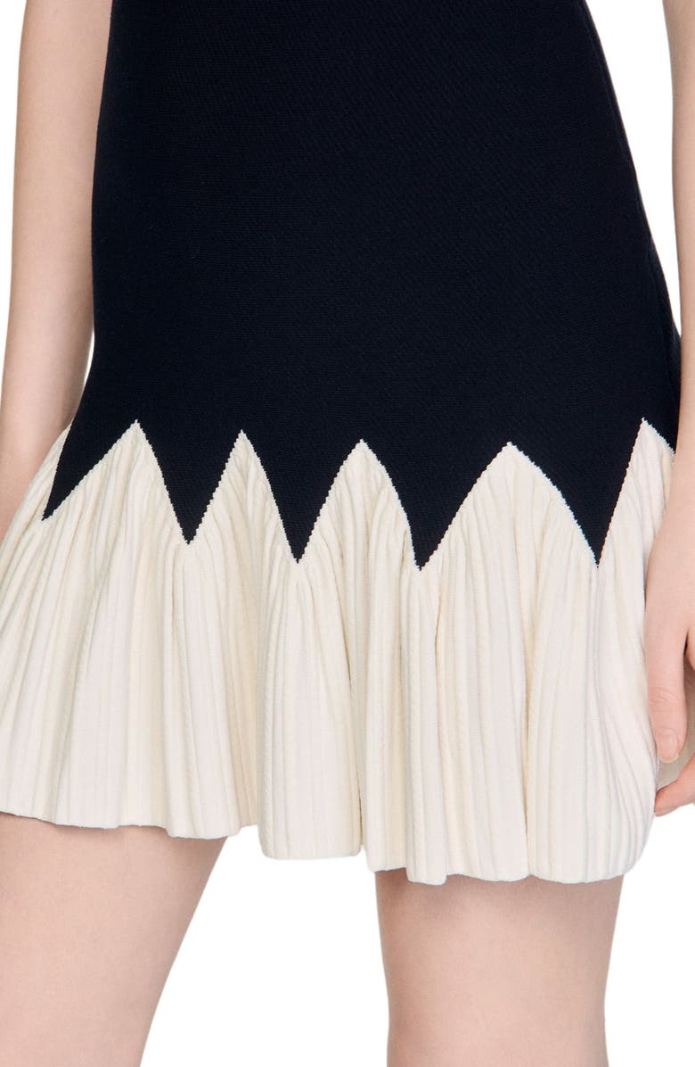 SANDRO Two-tone short knit dress, Alternate, color, Black / Ecru