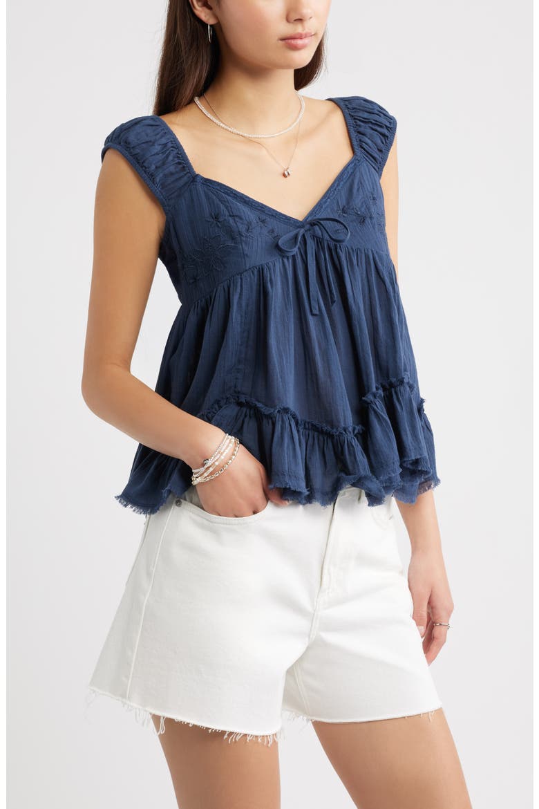 Cap Sleeve Cotton Babydoll Top, Alternate, color, NAVY INDIGO