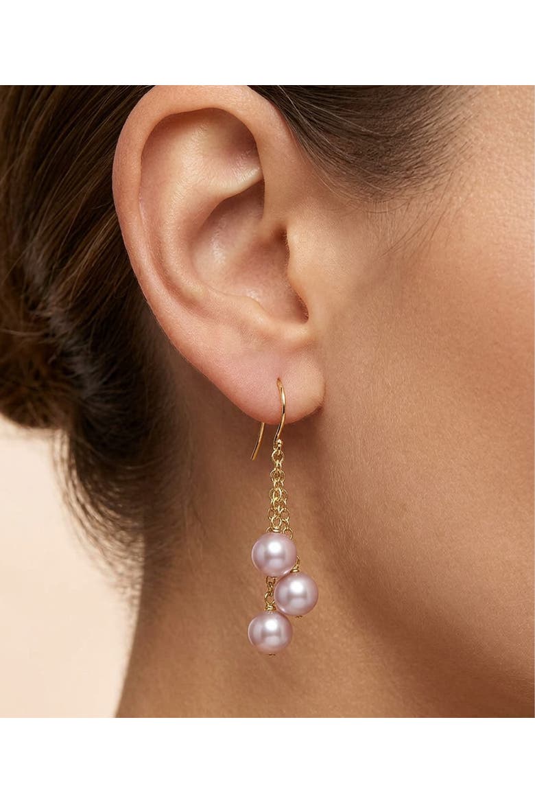 14K Gold Pink Freshwater Pearl Dangling Cluster Earrings, Alternate, color, Yellow Gold