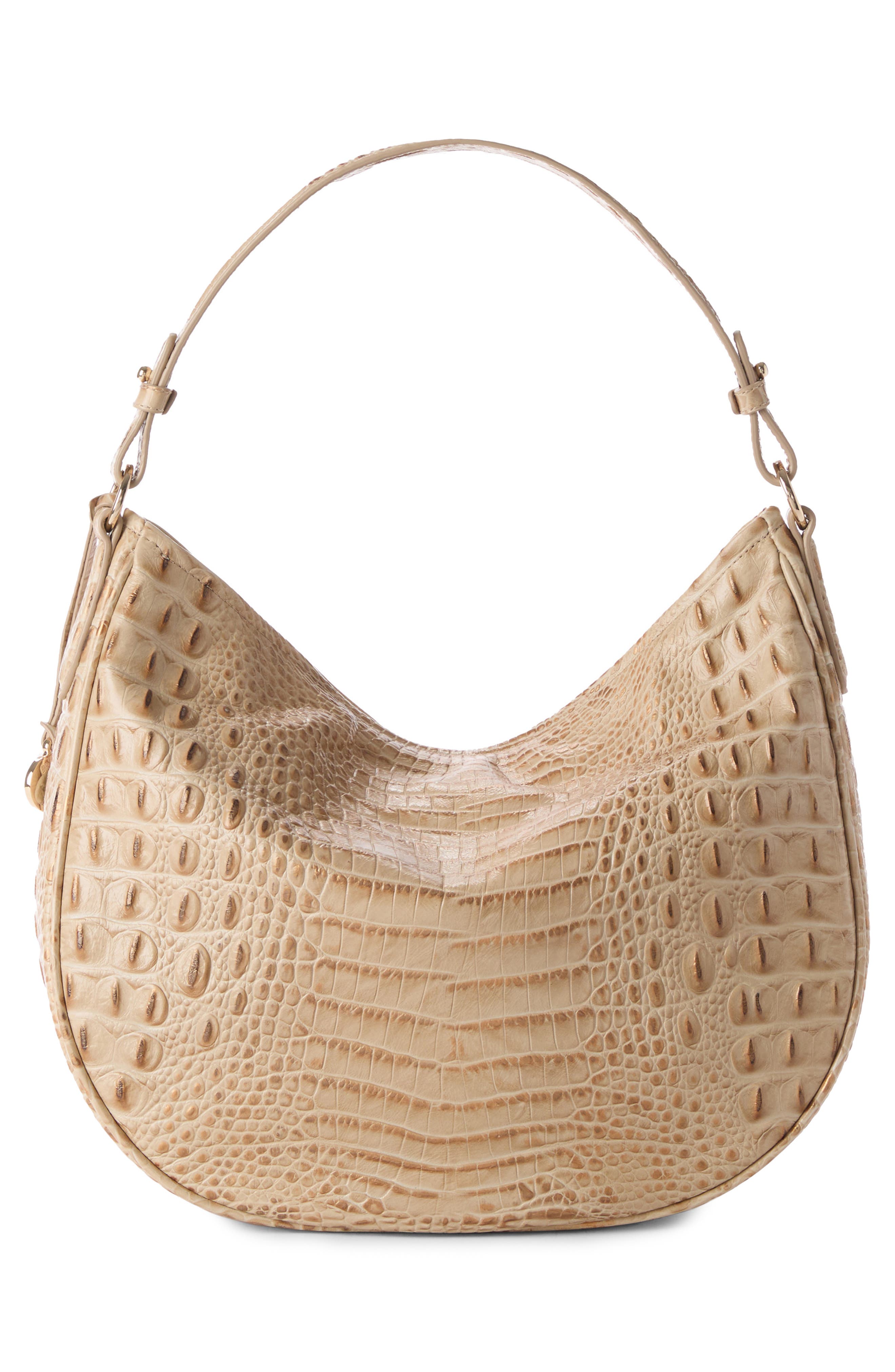 Brahmin Small Kathleen Croc Embossed Leather Shoulder Bag, Alternate, color, Sandstorm Alden Road