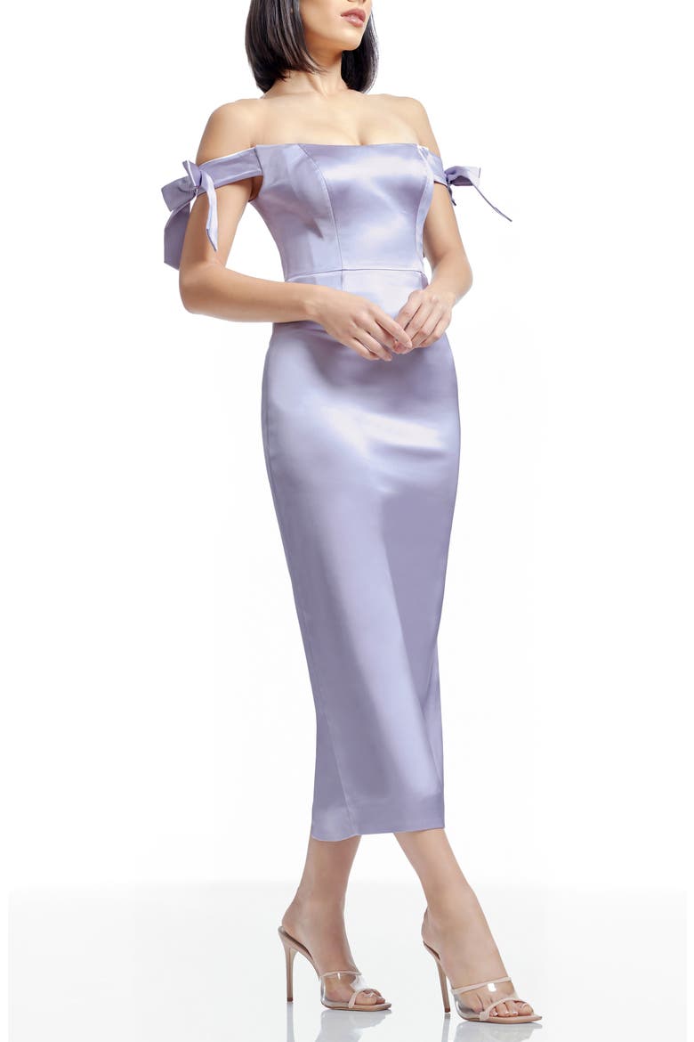 Verona Off the Shoulder Satin Midi Cocktail Dress, Alternate, color, DUSTY LAVENDER