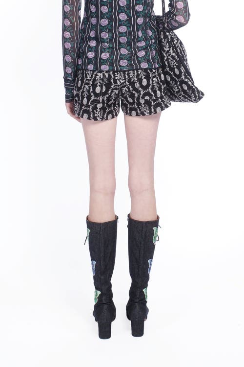 Anna Sui Sleeping Beauty Embroidered Faux Suede Shorts