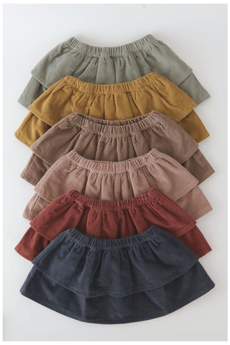 Kids' Tiered Corduroy Skirt, Alternate, color, PORTOBELLO