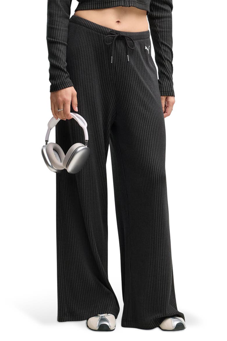 Ribbed Wide Leg Pants, Main, color, PUMA BLACK