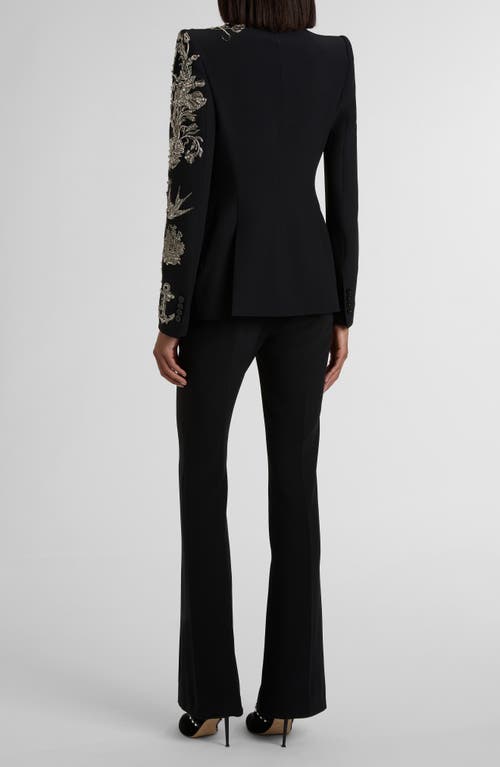 Alexander Mcqueen Mcqueen Tattoo Embroidery Peak Shoulder Crepe Blazer In Black
