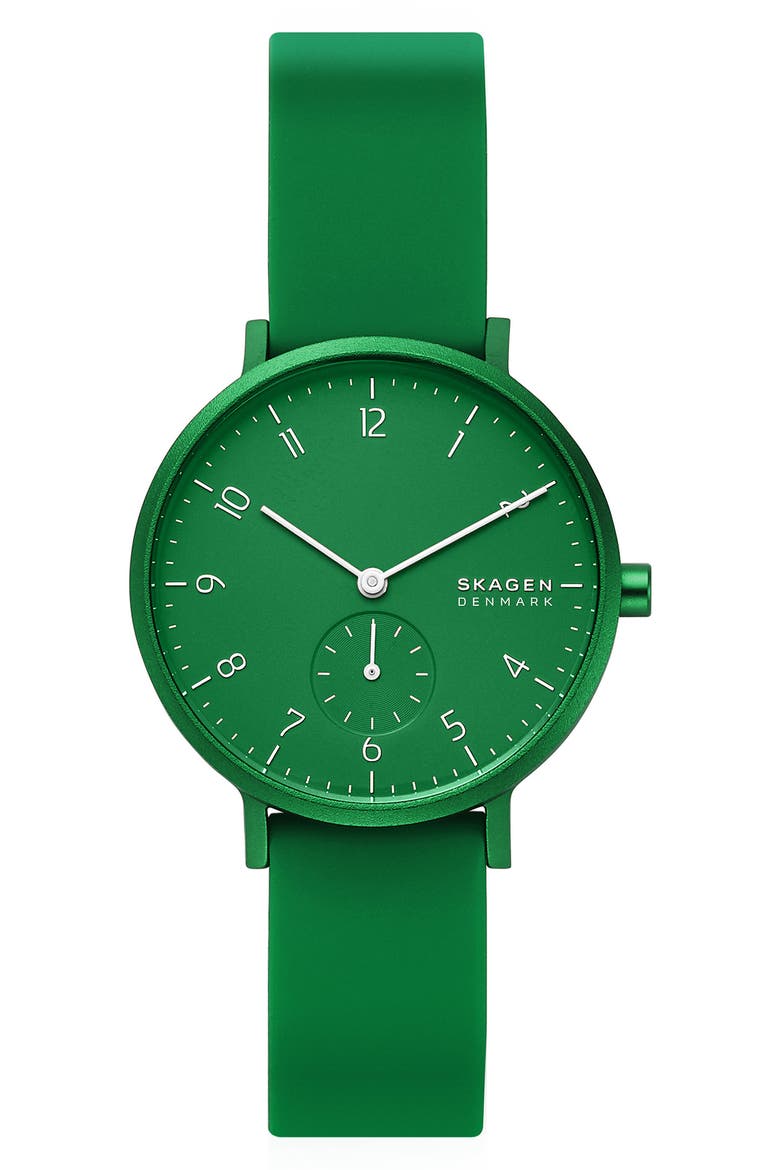 Aaren Kulør Rubber Strap Watch, 36mm, Main, color, GREEN
