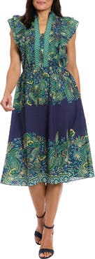 London Times Ruffle Sleeve Midi Dress