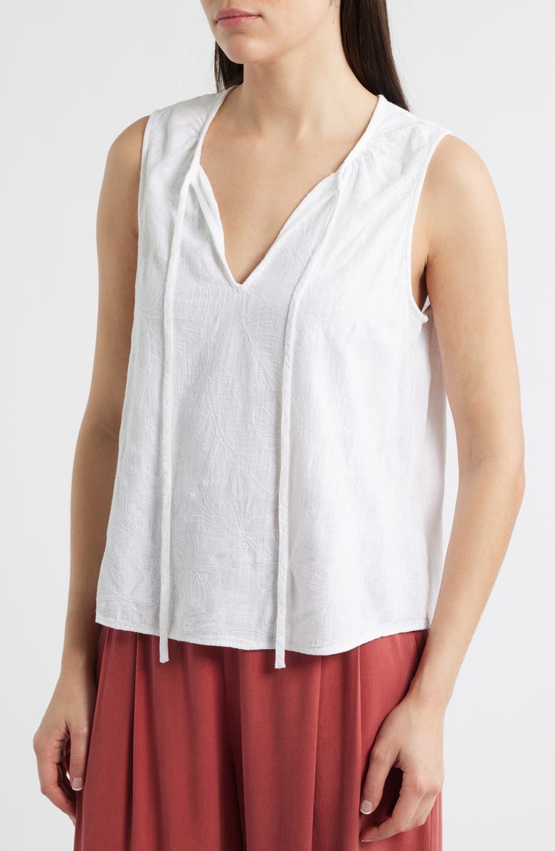 Cloth & Stone Floral Embroidered Split Neck Tank, Alternate, color, White