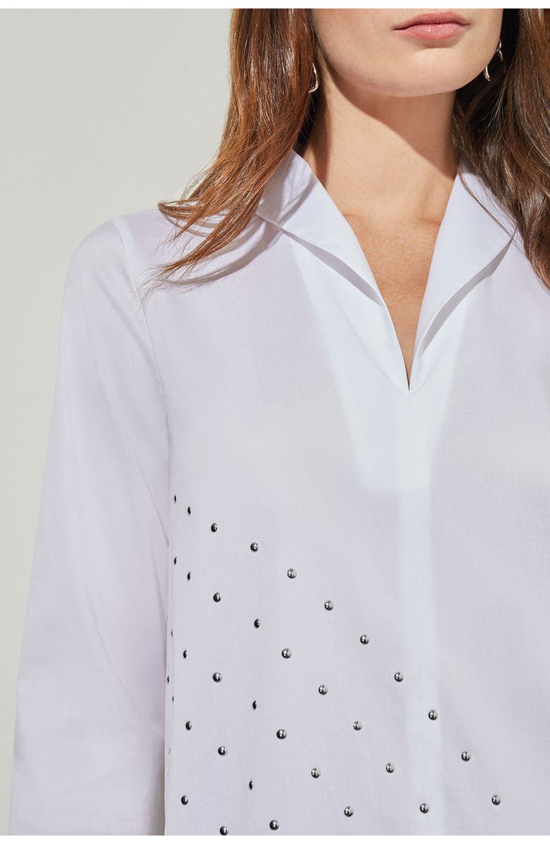 Ming Wang Stud Detail Shawl Collar Cotton Blend Shirt, Alternate, color, White