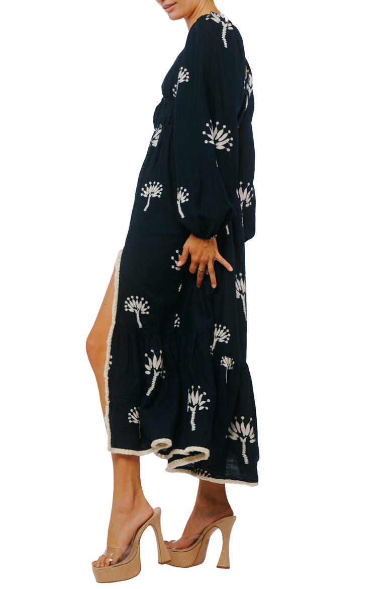 Serbita Floral Long Sleeve Midi Dress, Alternate, color, NAVY