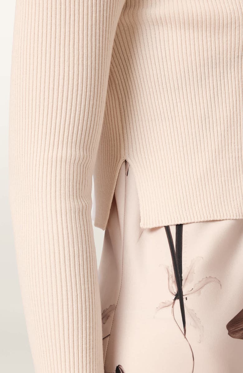 AllSaints Hera Long Sleeve 2-in-1 Rib Sweater & Midi Slipdress, Alternate, color, Petra Cream White