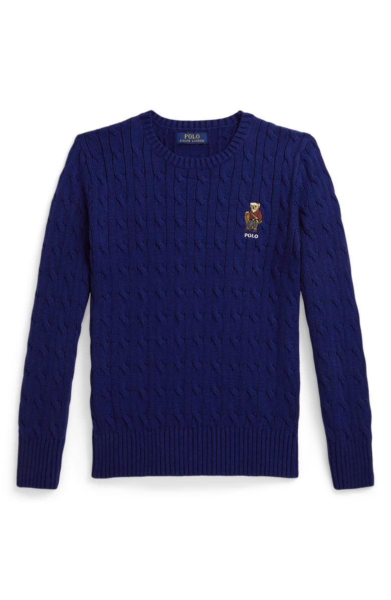 Polo Ralph Lauren Kids' Cable Knit Cotton Sweater, Main, color, Blue