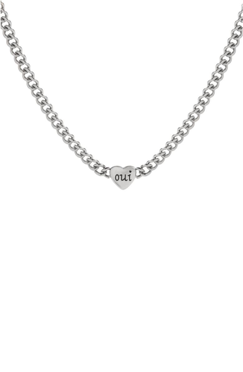 Alex and Ani Oui Non Heart Inline Necklace, Main, color, Silver