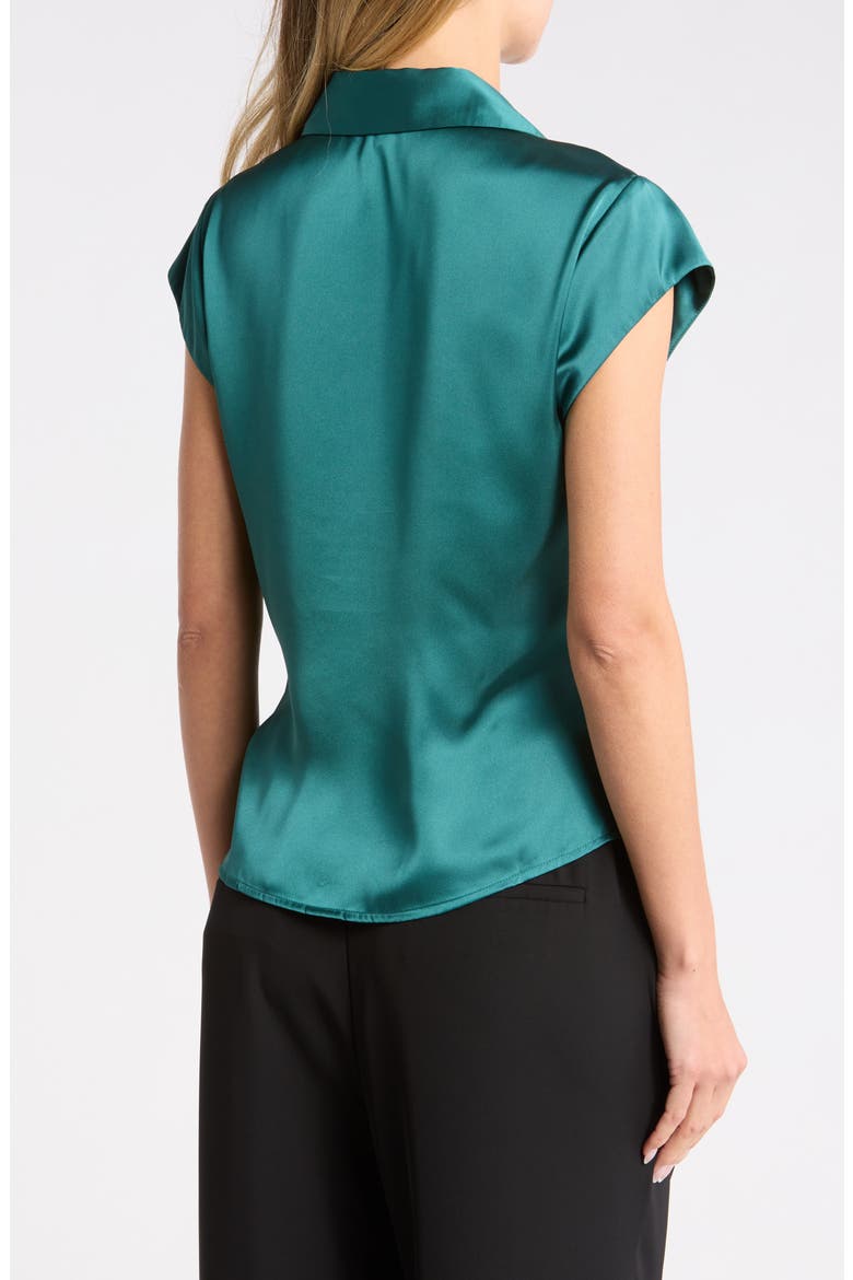 Ruched Satin Button-Front Cap Sleeve Blouse, Alternate, color, MEDITERRANEA TCX