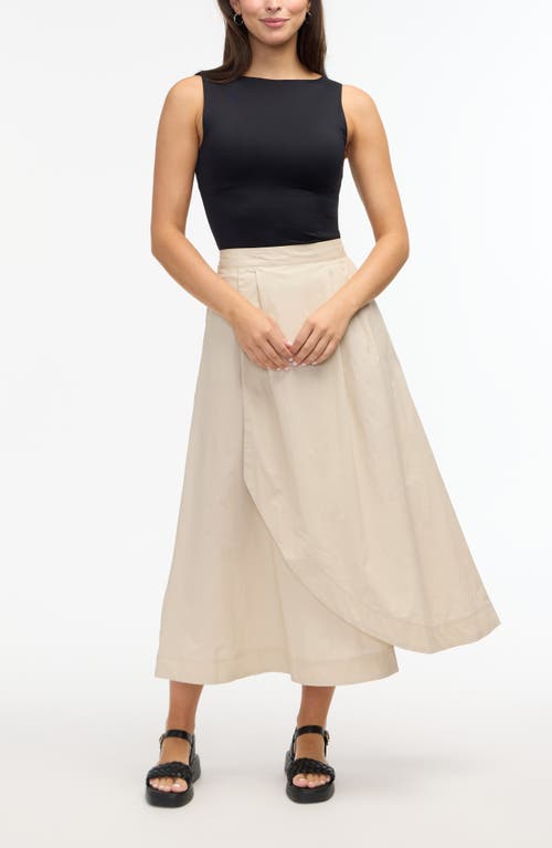Shop Ellen Tracy Cotton Poplin Midi Skirt In Stone