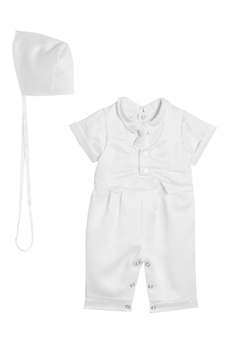 Christening Romper & Hat Set, Main, color, WHITE