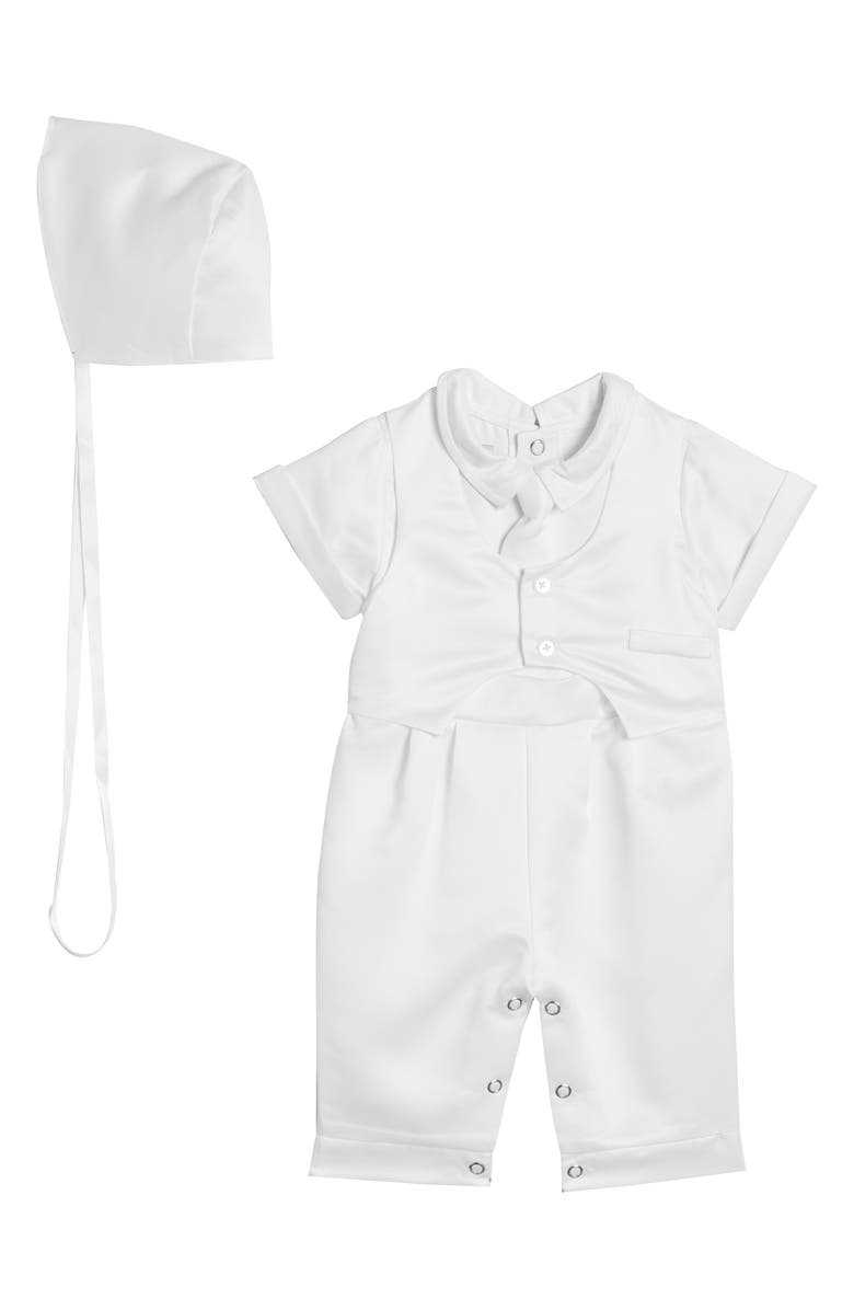 Pippa & Julie Christening Romper & Hat Set, Main, color, 