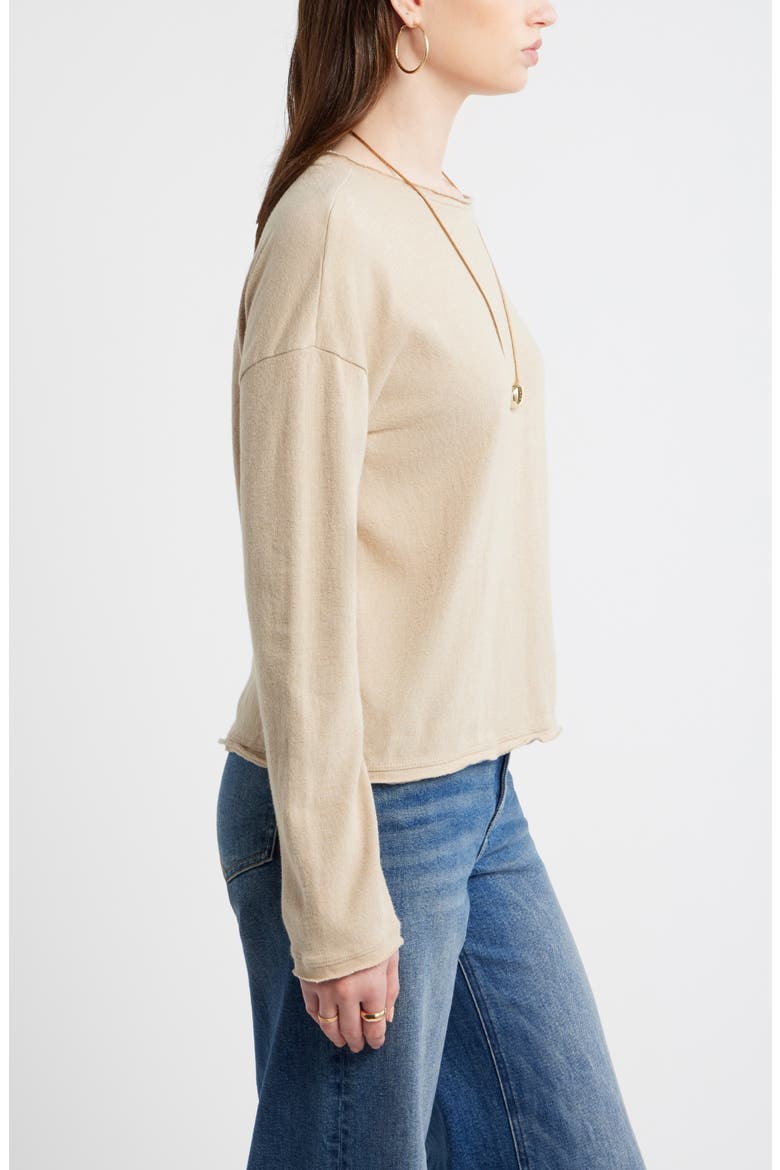 Roll Crewneck Boxy Long Sleeve Cotton Blend Top, Alternate, color, BEIGE HUMUS