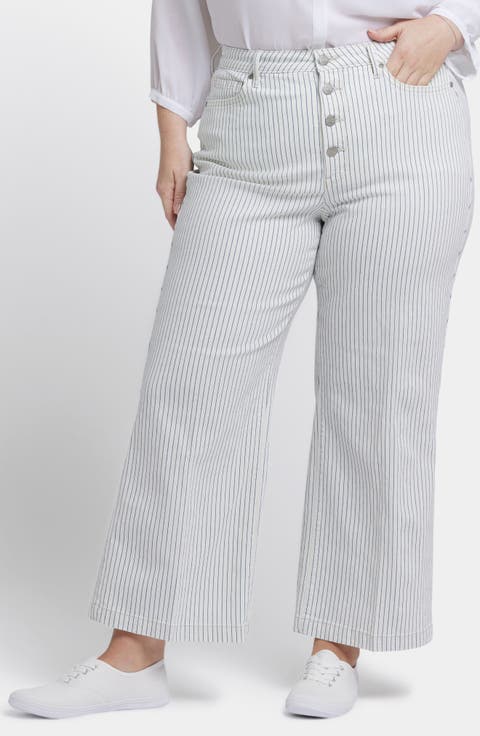 Teresa Stripe Exposed Button Ankle Wide Leg Jeans (Palencia Stripe) (Plus)