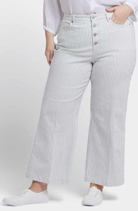 NYDJ Teresa Stripe Exposed Button Ankle Wide Leg Jeans